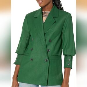 Women's Green Double-Breasted Blazer Jacket